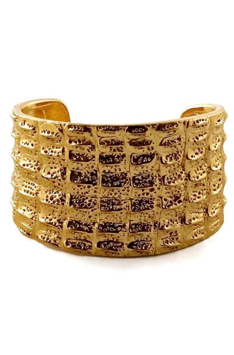 Vintage Yves Saint Laurent YSL Crocodile Pattern Cuff Bracelet 